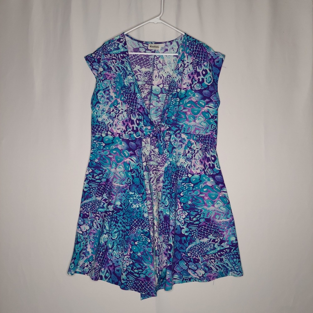Miraclesuit Beach Cover Up Womens Large Purple‎ Blue Nylon Tie Pocket Vacation